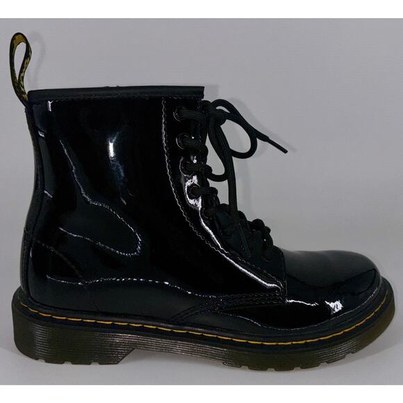 NEW Dr Martens Doc 1460Y Youth Patent Leather Boots Black Big Girl Size 5‎ - Picture 9 of 11